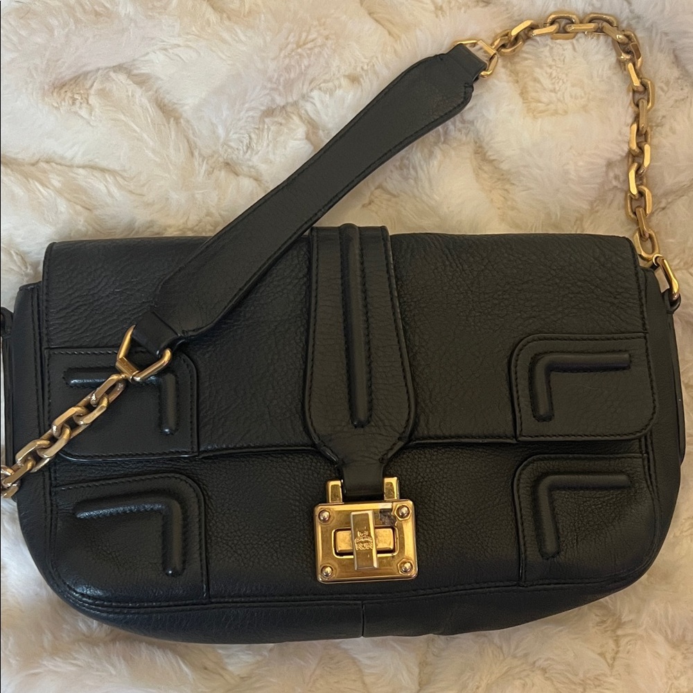 Vintage MCM Black Leather Crossbody with gold Hardware
